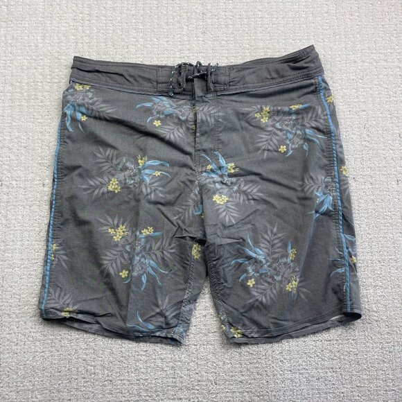 Burnside Board Shorts Mens Sz 34 Surf Trunks Swim Suit Grey / Blue Floral AOP - Picture 1 of 12